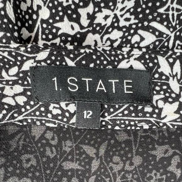 1. State Ditsy Floral Print Maxi Skirt Asymmetric Ruffle High-Low Black White 12 - Picture 10 of 13